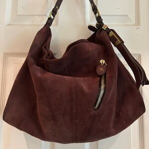COPY - Oryany suede shoulder bag. Deep plum color with unique styled hardware.